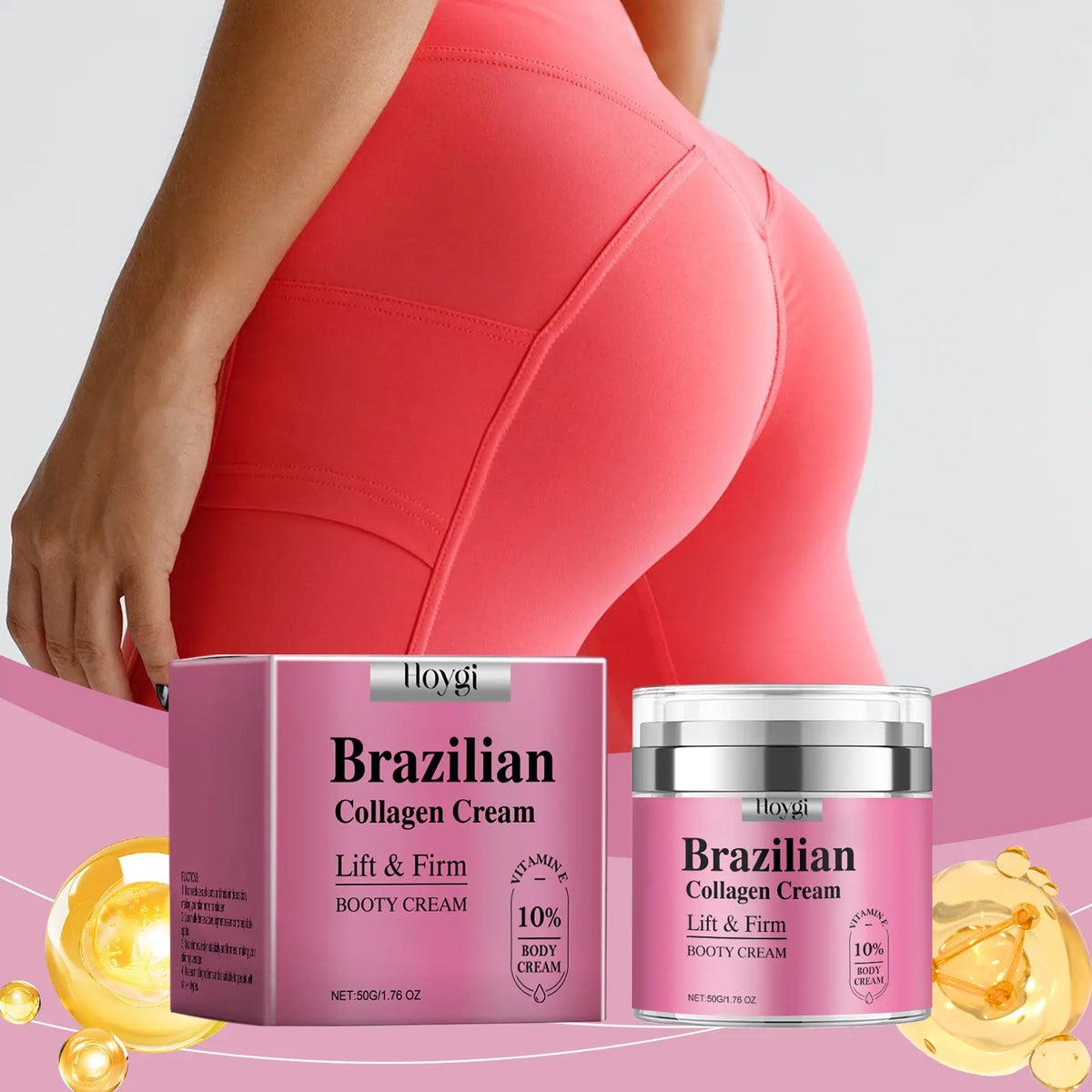 1PC Brazilian Collagen Hip Skin Care Cream 50G with 10% Vitamin E Moisturizing Elastic Smooth Body Smoother Hydrating Moisturizer Lotion for Daily Home Full Body Skin Care Gentle Body Care Holiday Gift for Young Ladies